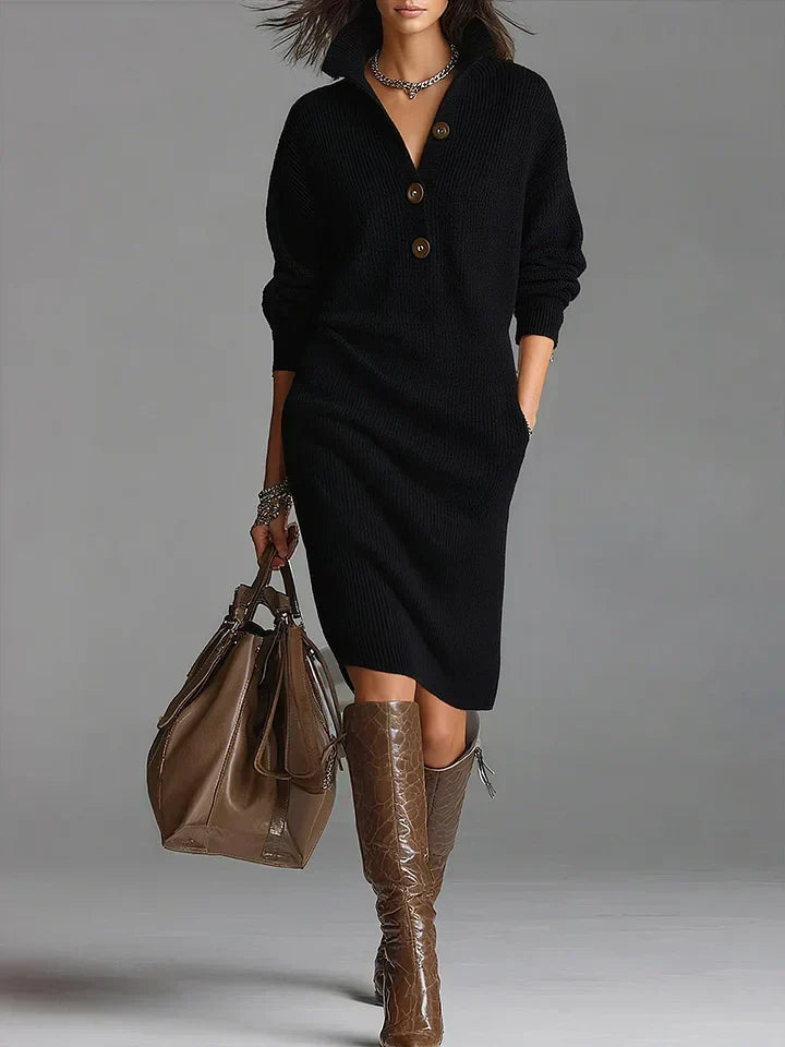 Margarethe | Ribbed Knit Collared Sweater Dress for Women