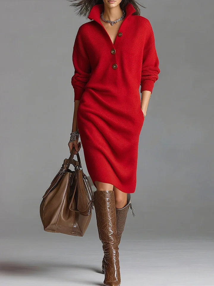 Margarethe | Ribbed Knit Collared Sweater Dress for Women
