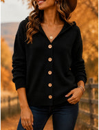 Ophelia | Ribbed Hooded Button-Front Cardigan for Women