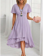 Erna | V-Neck Prom Dress with Flutter Sleeves for Women