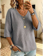 Eleanor | Ribbed V-Neck Drop Shoulder Sweater for Women