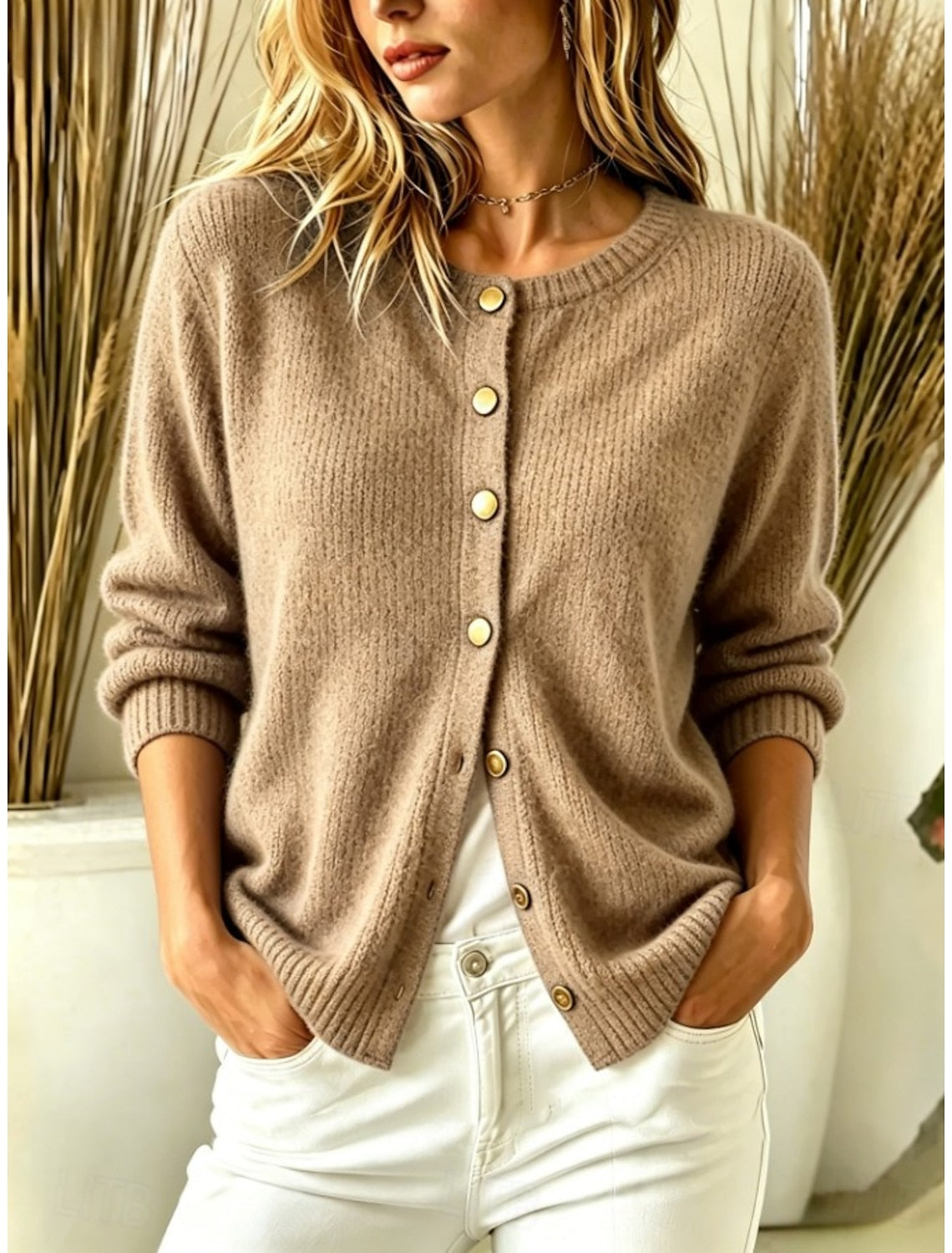 Julia | Ribbed Button-Front Crew Neck Cardigan for Women