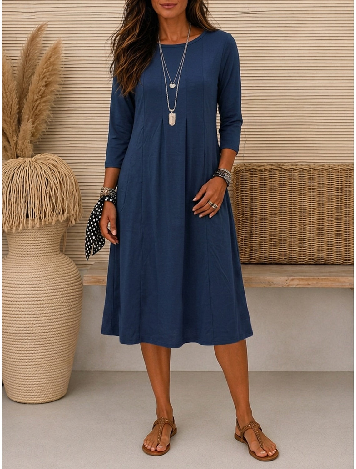 Erika | A-Line Midi Cocktail Dresses with Crew Neck for Women