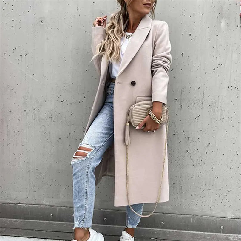 Wren | Double-Breasted Notch Collar Wool-Blend Coat for Women