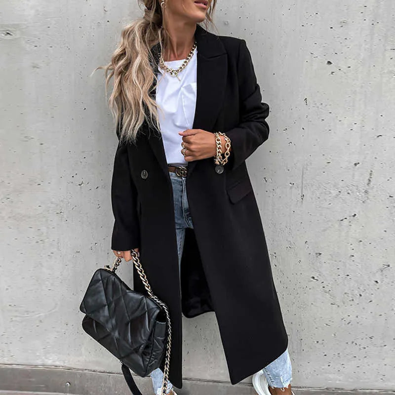 Wren | Double-Breasted Notch Collar Wool-Blend Coat for Women