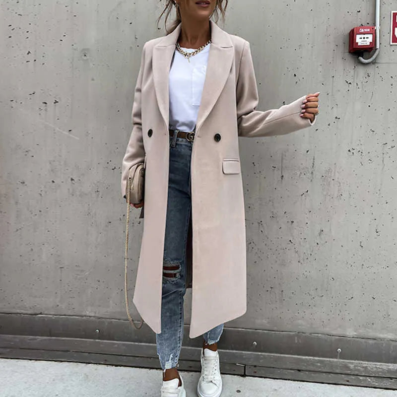 Wren | Double-Breasted Notch Collar Wool-Blend Coat for Women