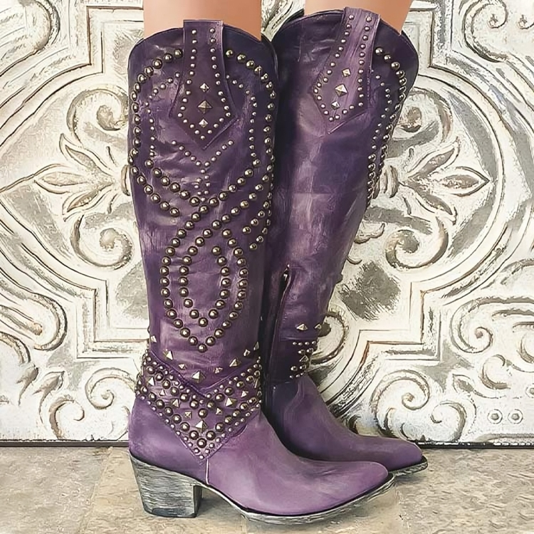 Ilse | Pointed-Toe Knee-High Boots with Block Heel and Side Zip for Women
