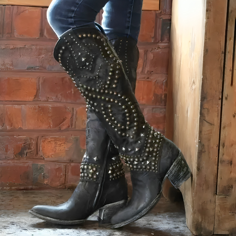 Ilse | Pointed-Toe Knee-High Boots with Block Heel and Side Zip for Women