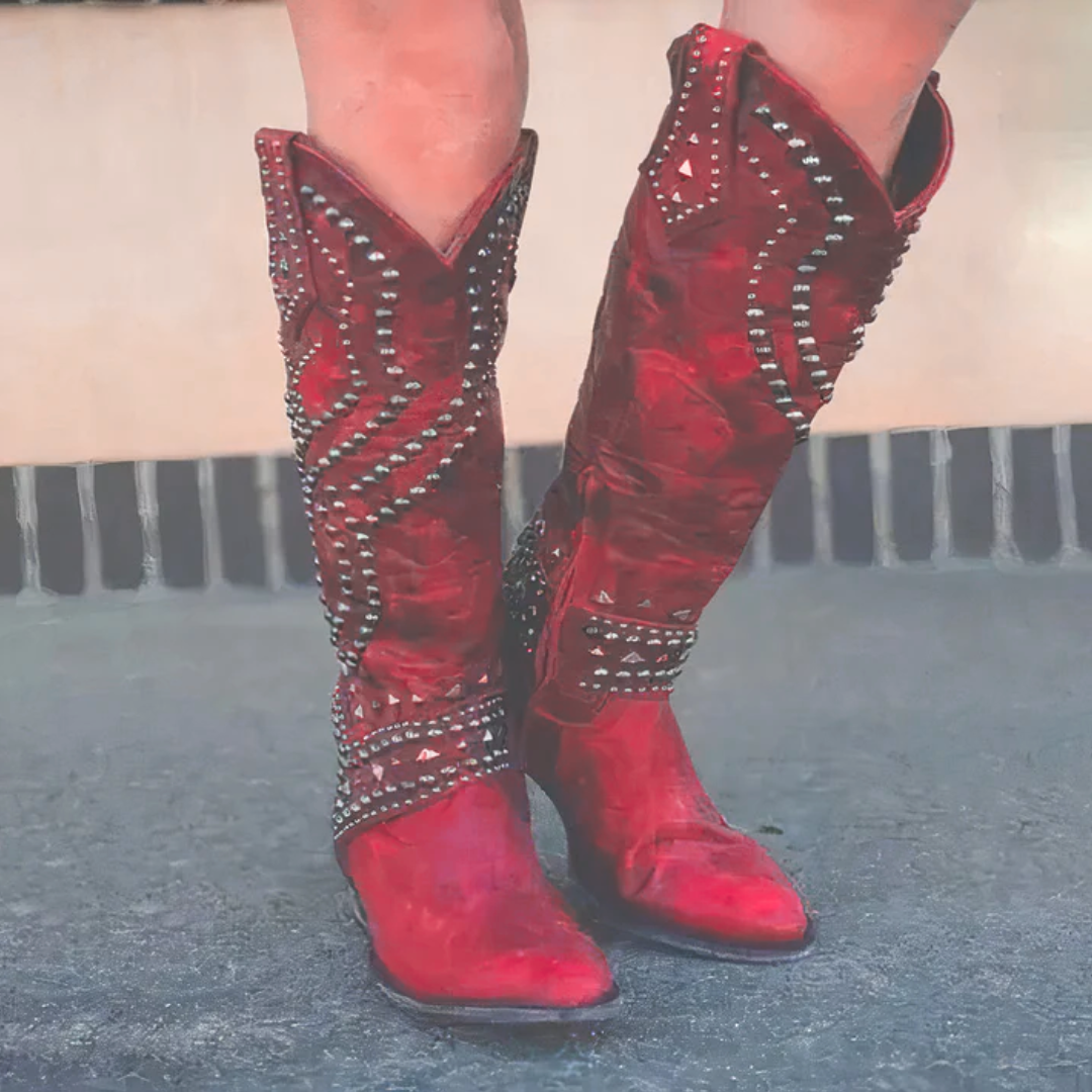 Ilse | Pointed-Toe Knee-High Boots with Block Heel and Side Zip for Women