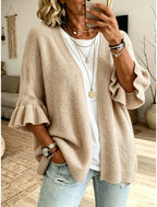 Franziska | Ribbed Open-Front Ruffle-Sleeve Cardigan for Women