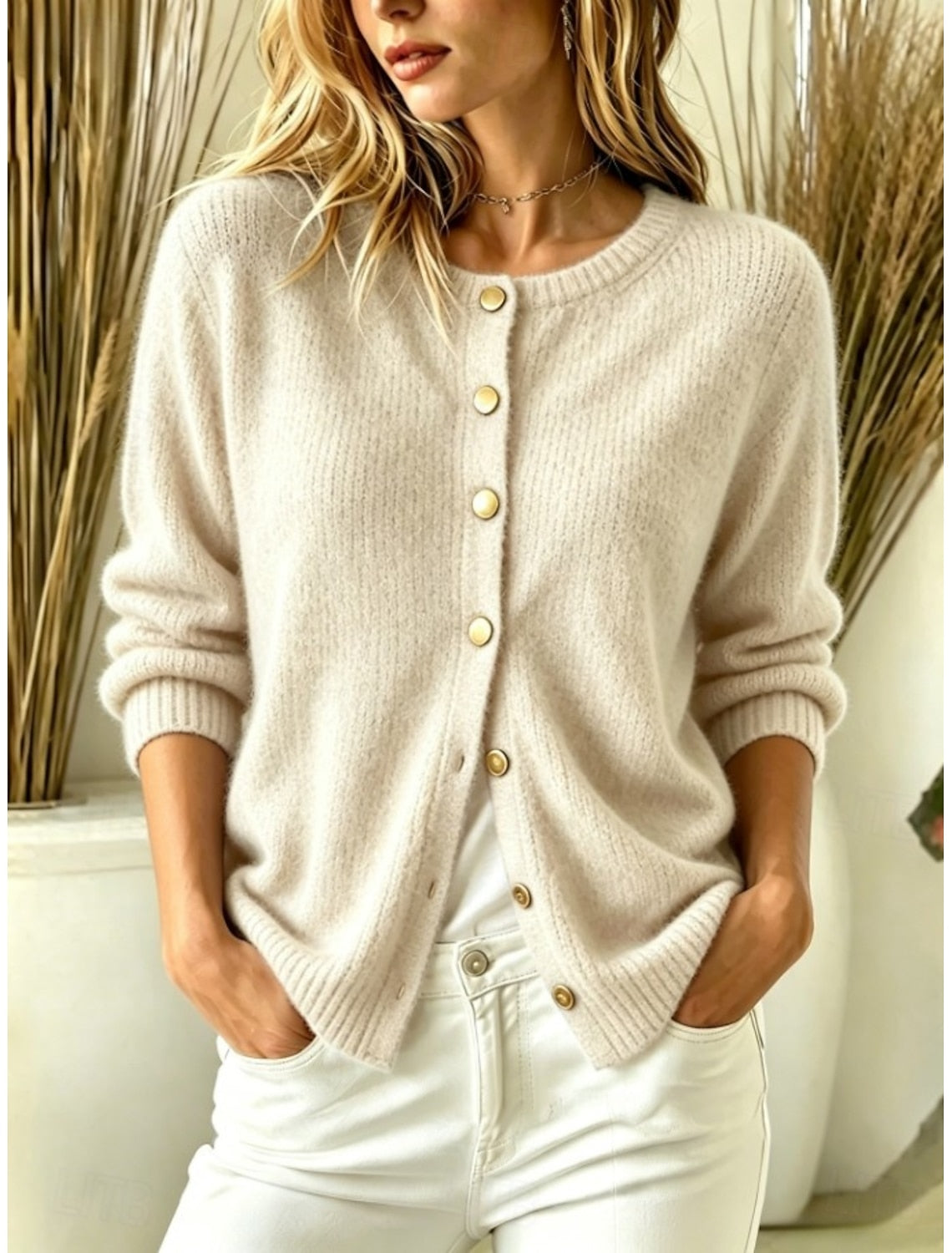 Julia | Ribbed Button-Front Crew Neck Cardigan for Women