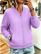 Eliane | Quilted Zip-Front Crew Neck Cardigan for Women