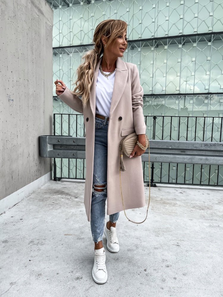 Wren | Double-Breasted Notch Collar Wool-Blend Coat for Women