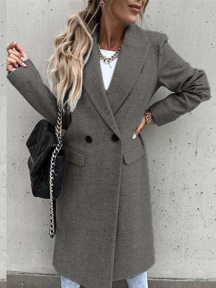 Wren | Double-Breasted Notch Collar Wool-Blend Coat for Women