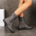Helena | Round-Toe Lace-Up Ankle Boots with Side Zip for Women