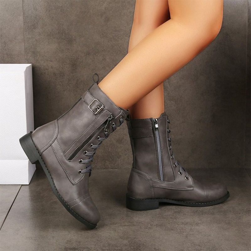 Helena | Round-Toe Lace-Up Ankle Boots with Side Zip for Women