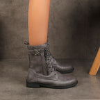 Helena | Round-Toe Lace-Up Ankle Boots with Side Zip for Women
