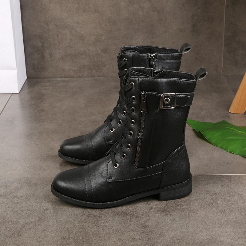 Helena | Round-Toe Lace-Up Ankle Boots with Side Zip for Women