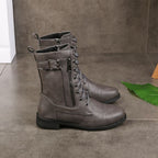 Helena | Round-Toe Lace-Up Ankle Boots with Side Zip for Women