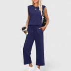 Rosalind | Round Neck Two-Piece Set with Wide Pants for Women