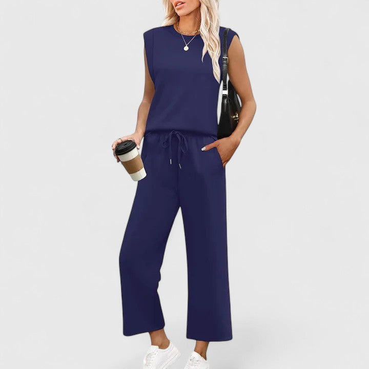 Rosalind | Round Neck Two-Piece Set with Wide Pants for Women