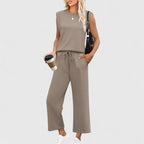 Rosalind | Round Neck Two-Piece Set with Wide Pants for Women