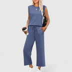 Rosalind | Round Neck Two-Piece Set with Wide Pants for Women