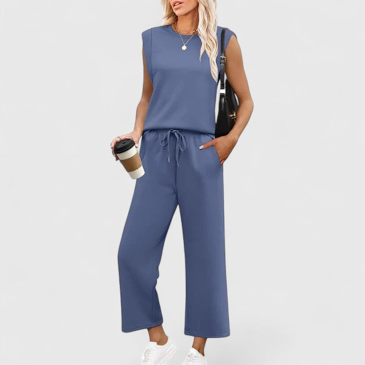 Rosalind | Round Neck Two-Piece Set with Wide Pants for Women