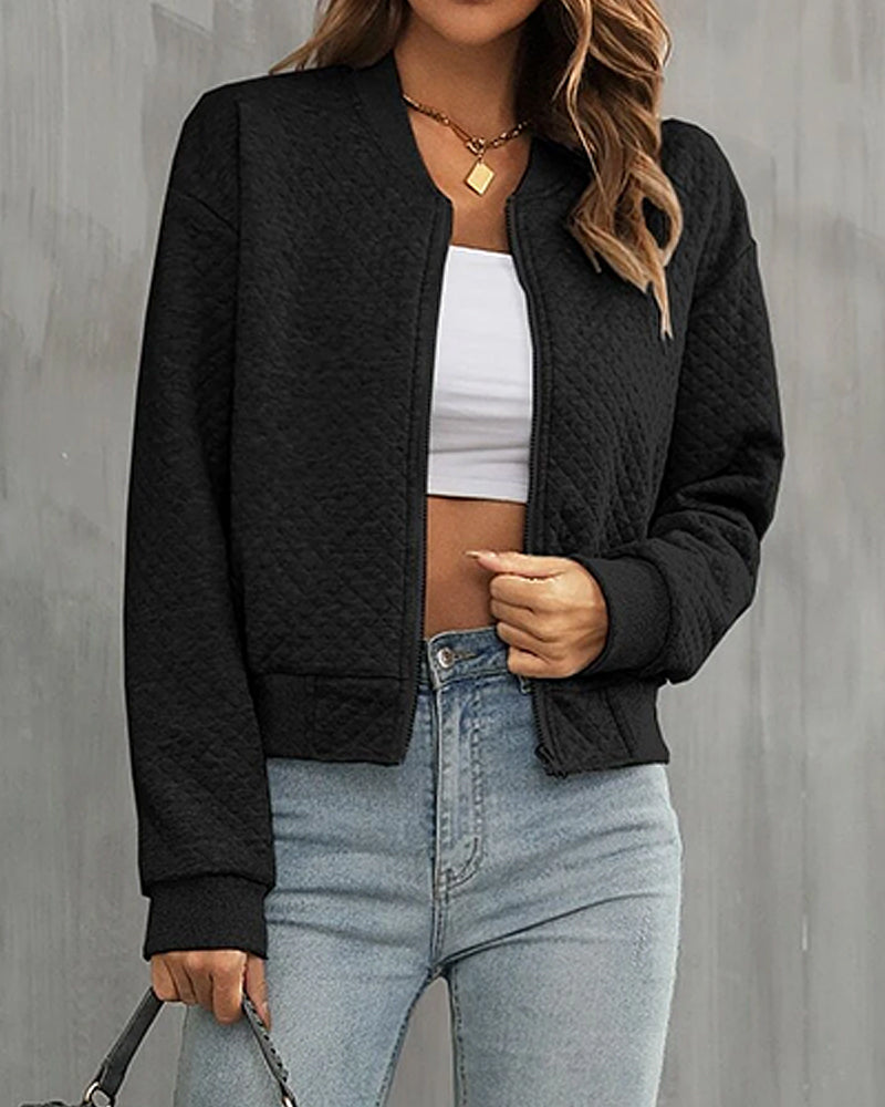 Diana | Ribbed Trim Bomber Jacket with Zip Front for Women