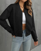 Diana | Ribbed Trim Bomber Jacket with Zip Front for Women