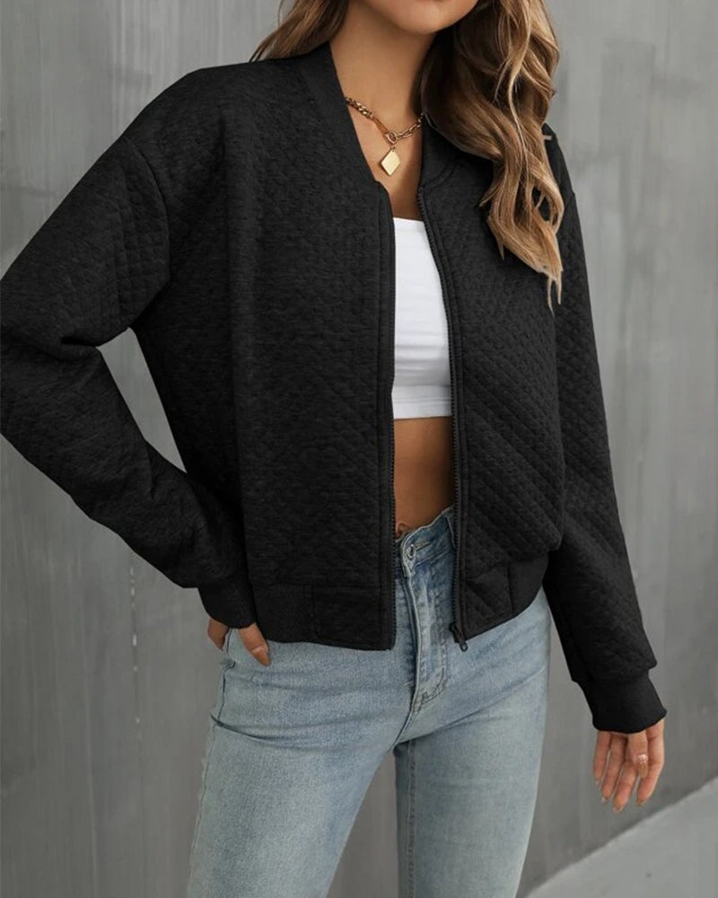 Diana | Ribbed Trim Bomber Jacket with Zip Front for Women