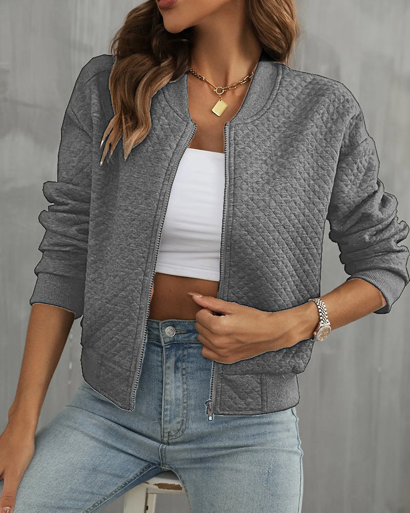 Diana | Ribbed Trim Bomber Jacket with Zip Front for Women