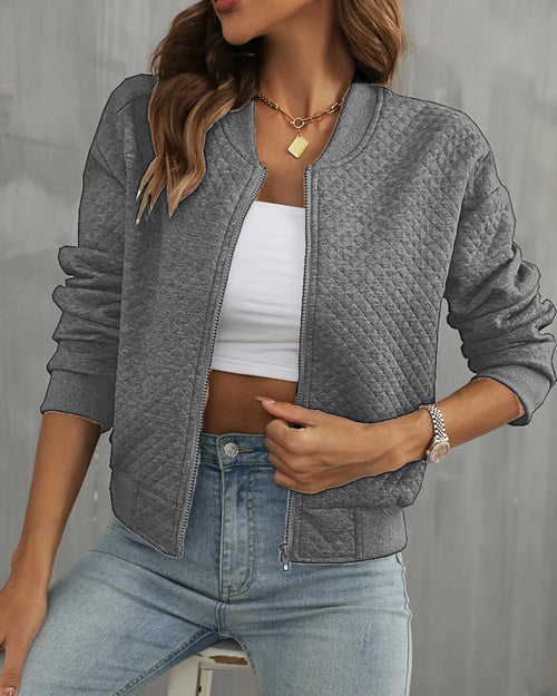 Diana | Ribbed Trim Bomber Jacket with Zip Front for Women