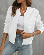 Diana | Ribbed Trim Bomber Jacket with Zip Front for Women