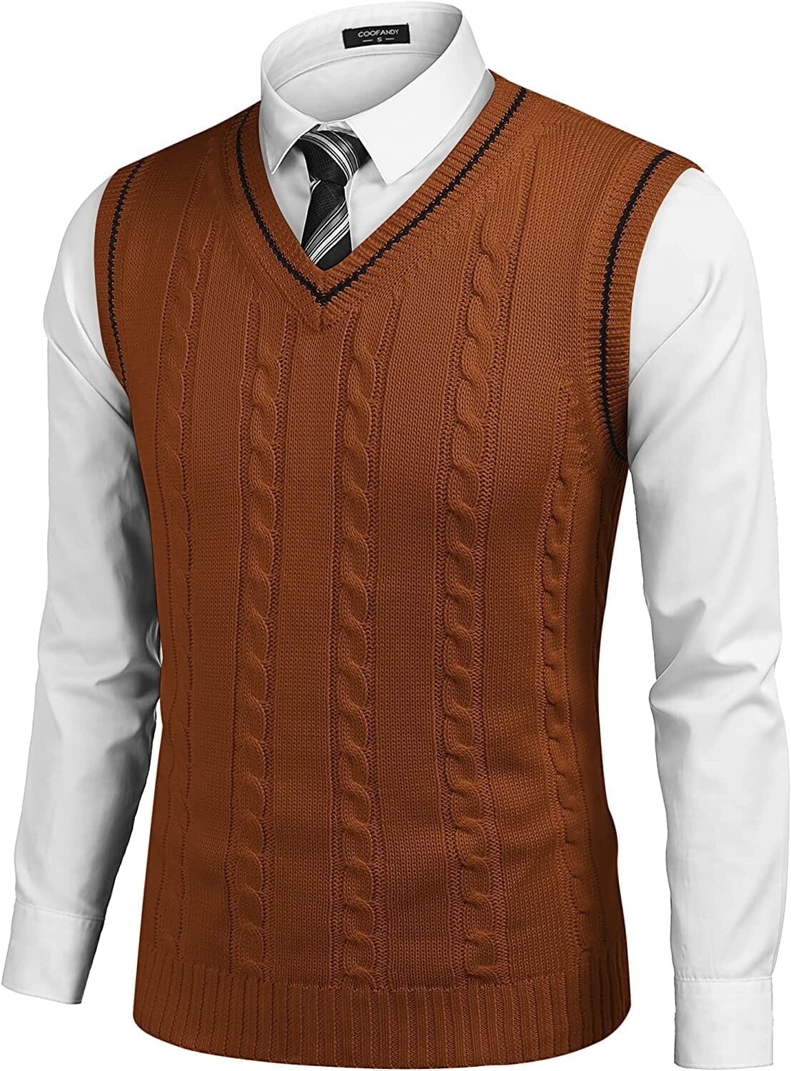 Aurelio | Striped V-Neck Cable Knit Sweater Vest for Men