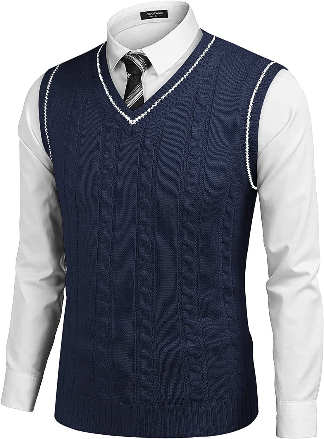 Aurelio | Striped V-Neck Cable Knit Sweater Vest for Men
