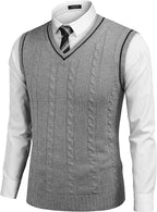 Aurelio | Striped V-Neck Cable Knit Sweater Vest for Men