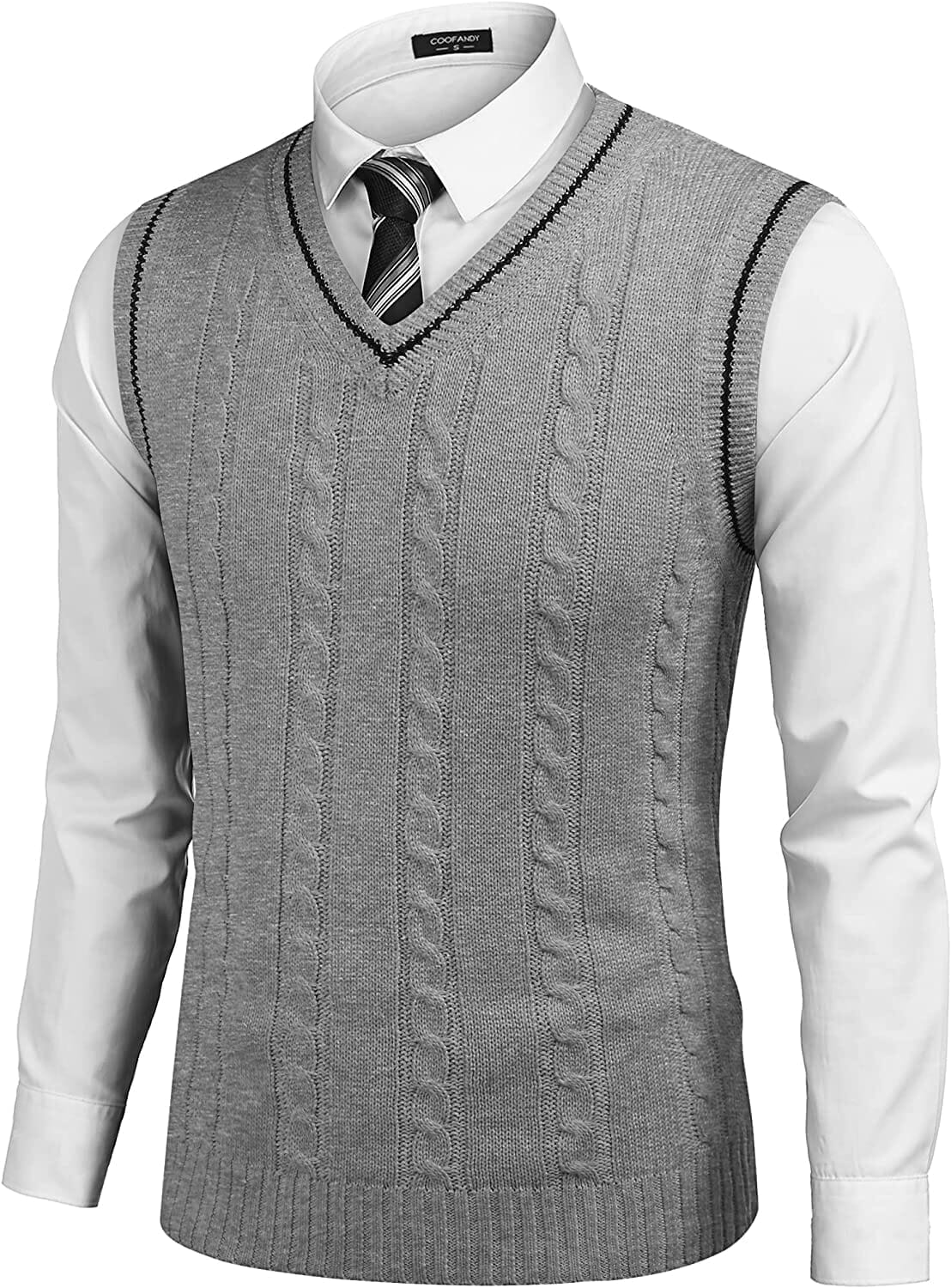 Aurelio | Striped V-Neck Cable Knit Sweater Vest for Men