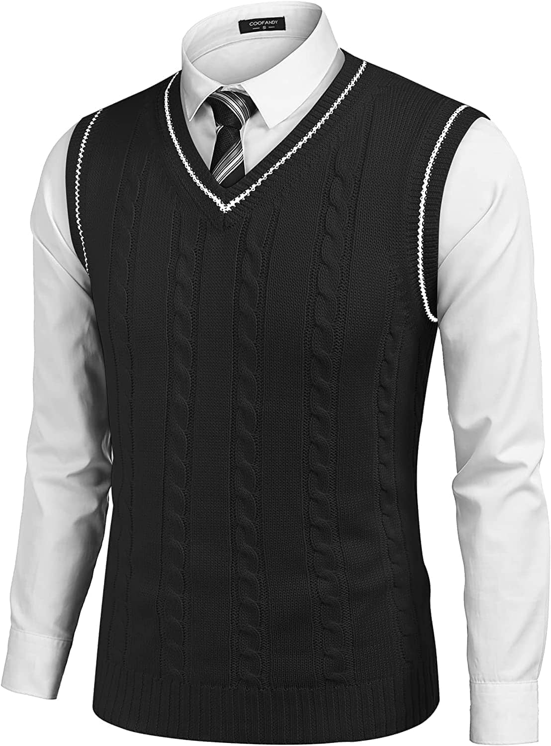 Aurelio | Striped V-Neck Cable Knit Sweater Vest for Men