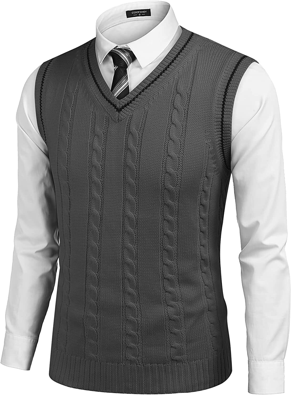 Aurelio | Striped V-Neck Cable Knit Sweater Vest for Men