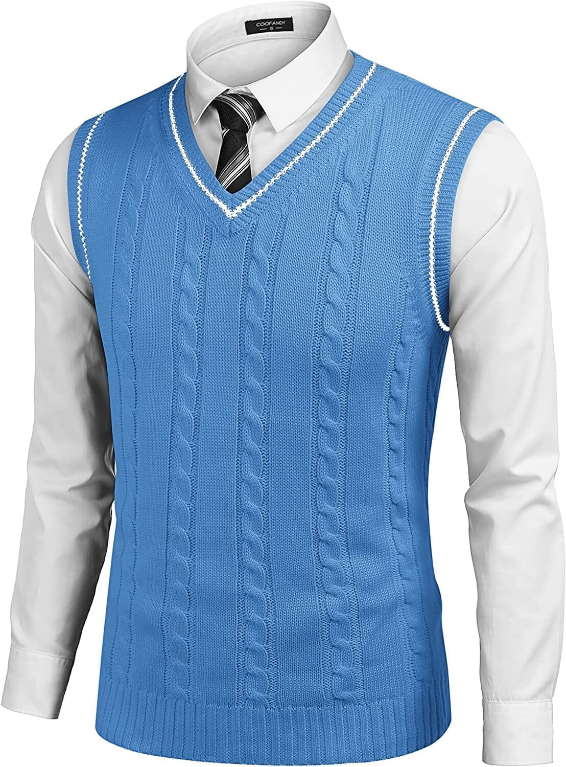 Aurelio | Striped V-Neck Cable Knit Sweater Vest for Men