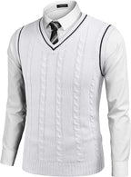 Aurelio | Striped V-Neck Cable Knit Sweater Vest for Men