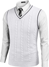Aurelio | Striped V-Neck Cable Knit Sweater Vest for Men
