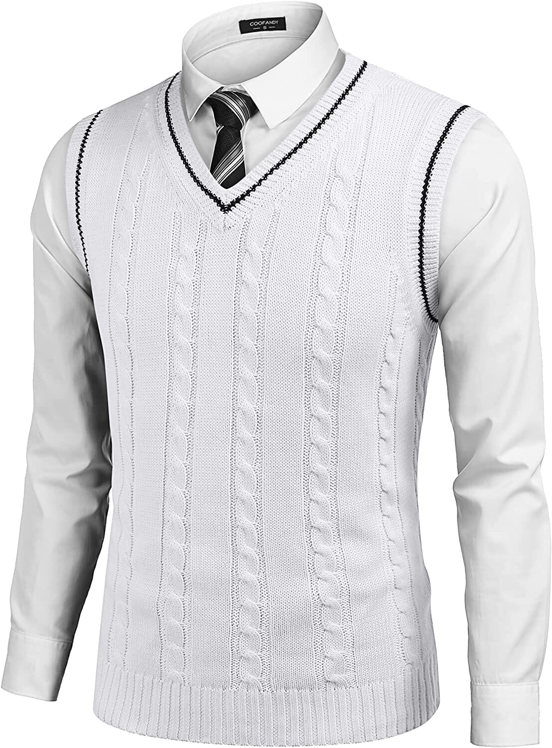 Aurelio | Striped V-Neck Cable Knit Sweater Vest for Men