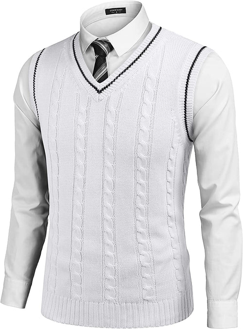 Aurelio | Striped V-Neck Cable Knit Sweater Vest for Men