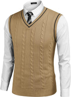 Aurelio | Striped V-Neck Cable Knit Sweater Vest for Men