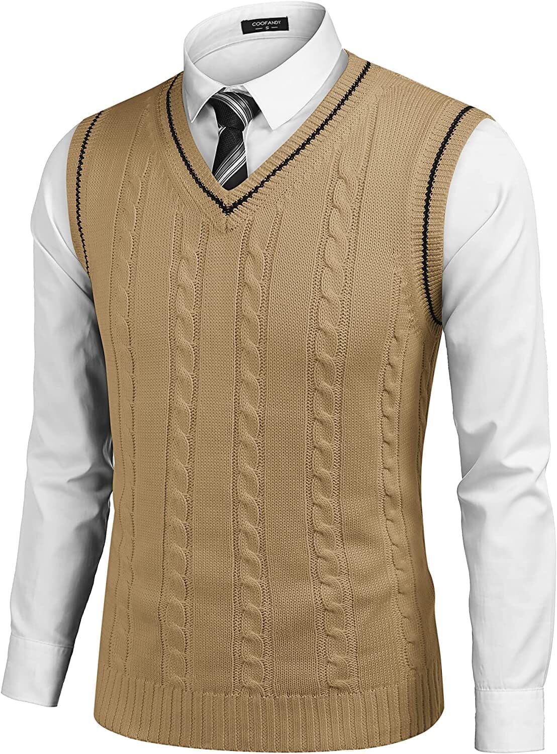 Aurelio | Striped V-Neck Cable Knit Sweater Vest for Men