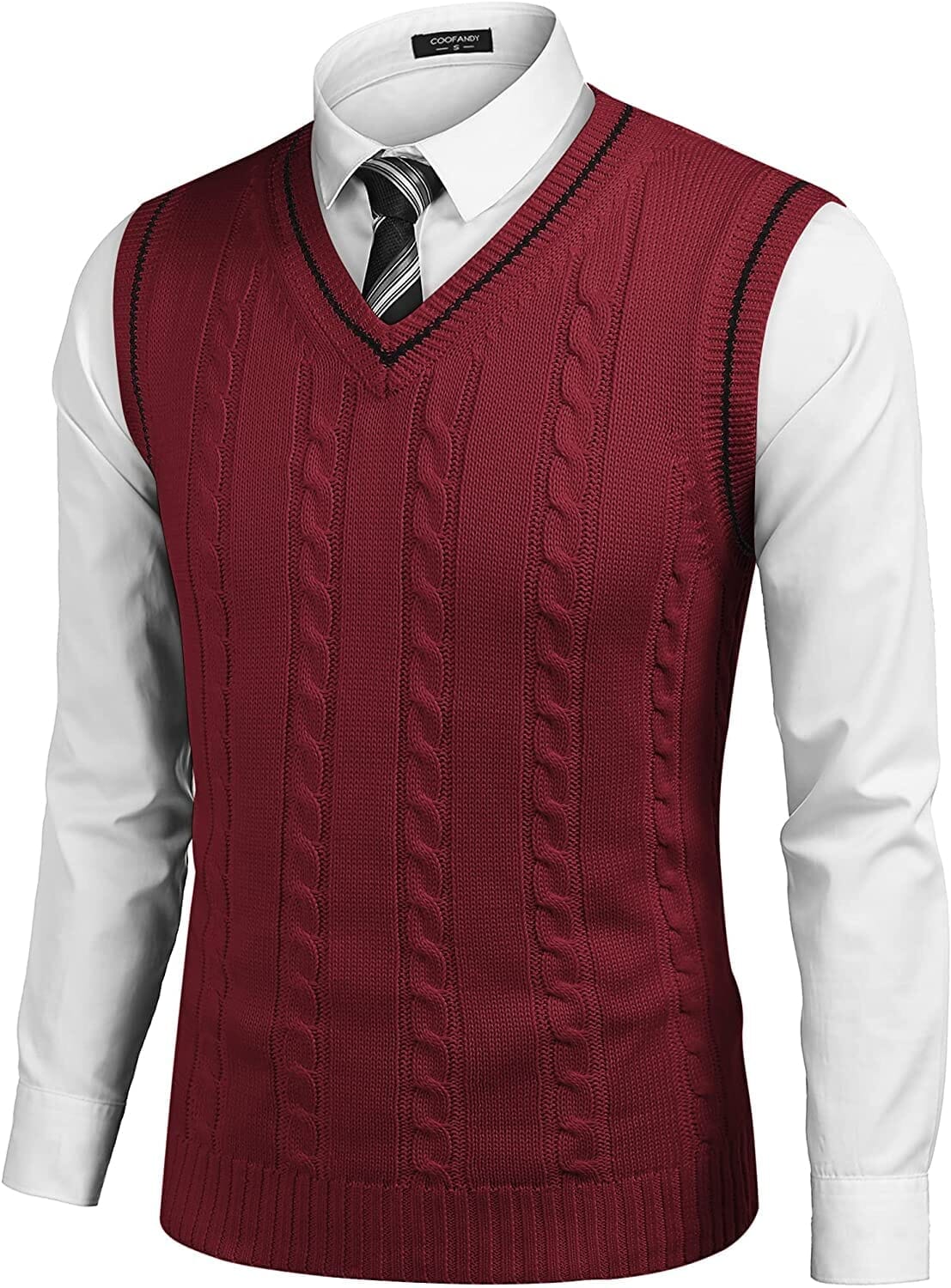 Aurelio | Striped V-Neck Cable Knit Sweater Vest for Men