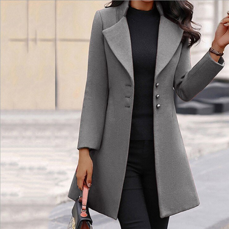 Nadalyn | Double-Breasted Longline Coat with Notch Collar for Women