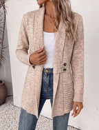 Gaia | Ribbed Knit Longline Cardigan with Button Tabs for Women